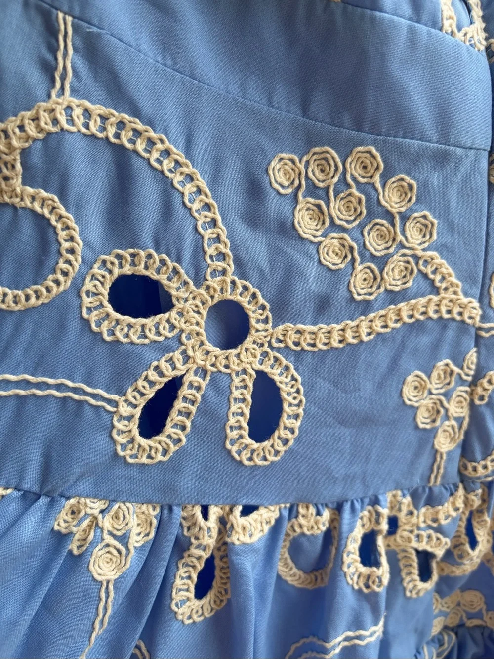 🆕🦋Sam Edelman Light Blue Rope Embroidery Mini Dress Size 10 Summer Floral Resort - Picture 14 of 17